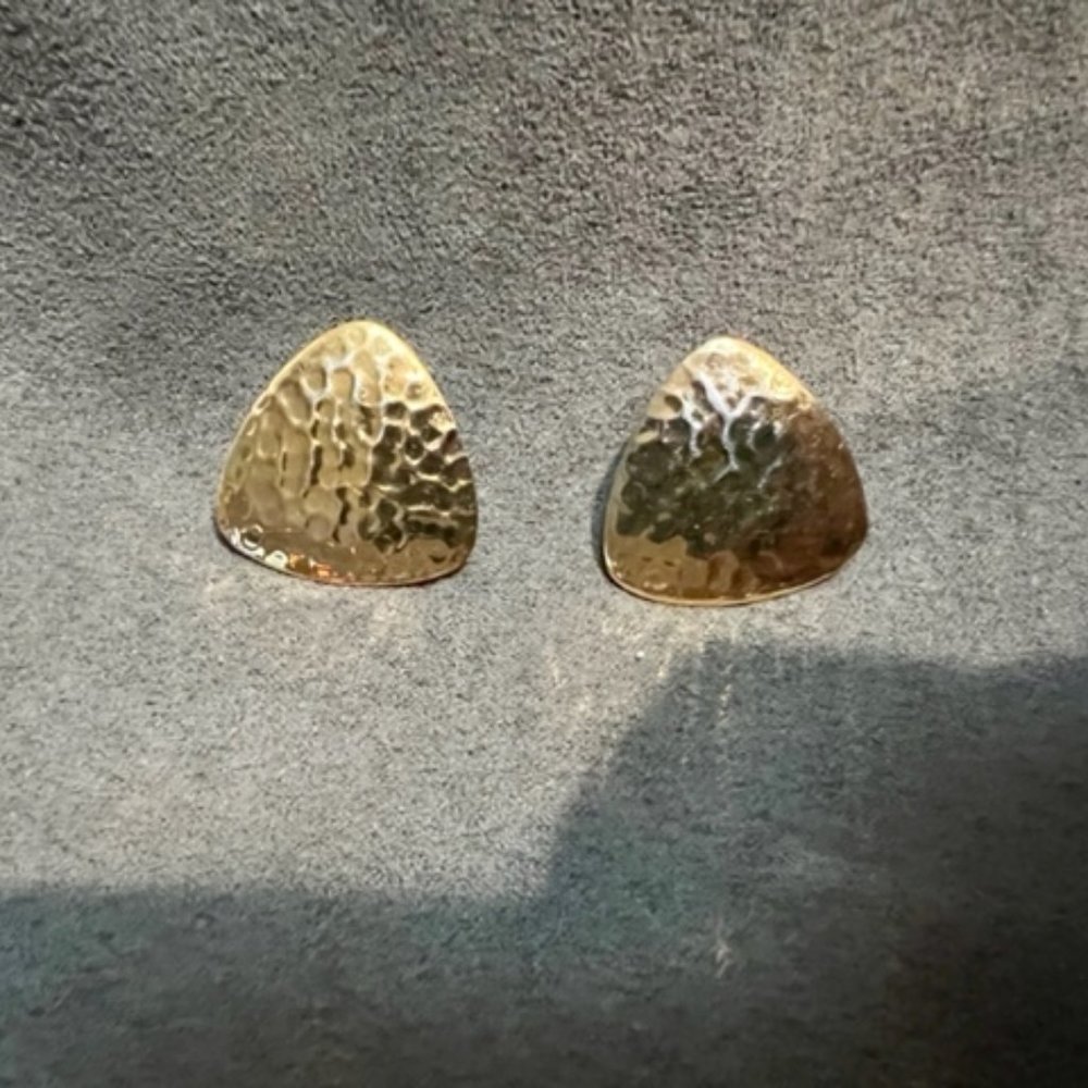 1980s Trifari Hammered Gold Triange Earrings